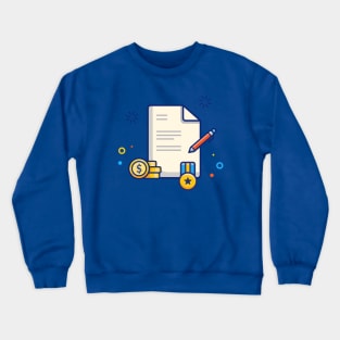 Scholarship, certificate, Coin, Badge And Pen Cartoon Crewneck Sweatshirt